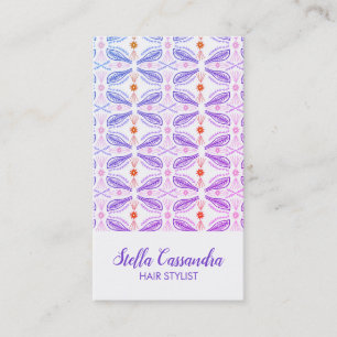 Leaf Feather Modern Tile Pattern Purple Business Card