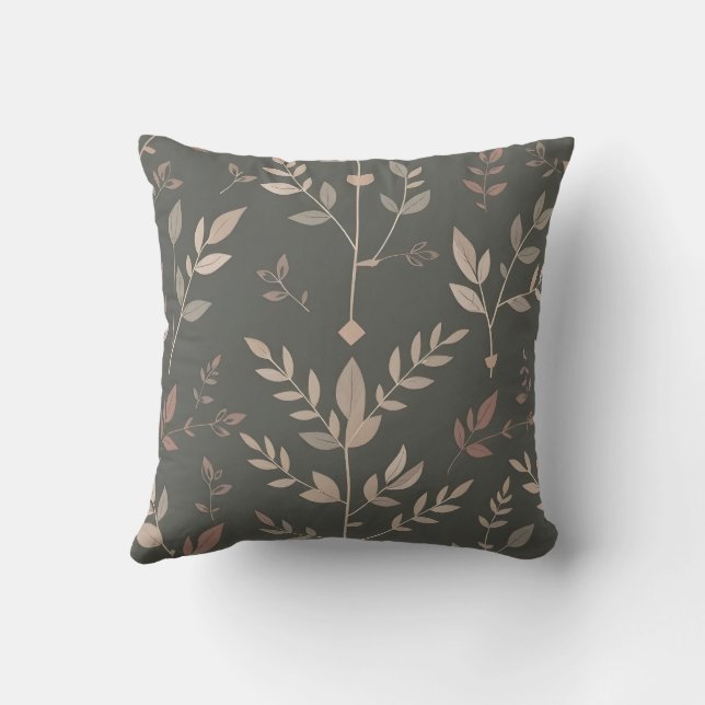 Leaf & Fern Design Dark Pastel Pattern Throw Pillow (Back)