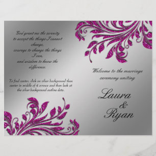 Leaf Flower Wedding Program Silver Pink Glitter