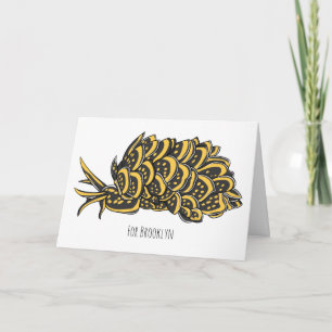 Leaf gilled sea slug cartoon illustration  card