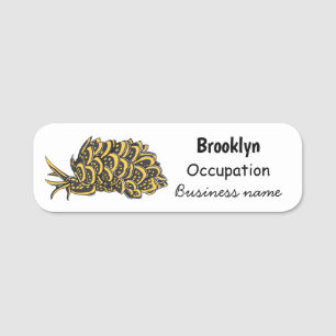 Leaf gilled sea slug cartoon illustration name tag