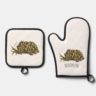Leaf gilled sea slug cartoon illustration oven mitt & pot holder set