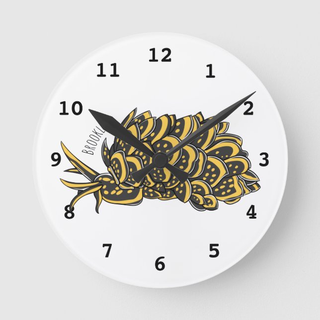 Leaf gilled sea slug cartoon illustration  round clock (Front)