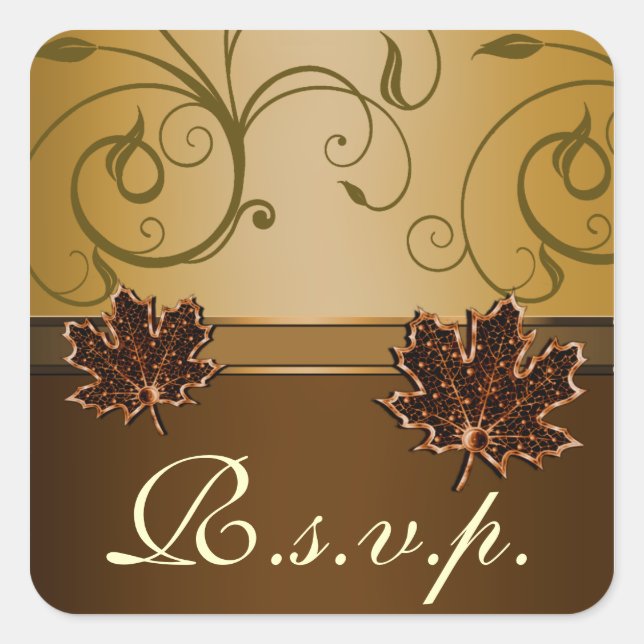 Leaf Gold Chocolate Brown Fall Wedding Seals (Front)