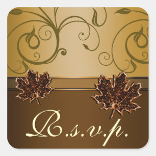 Leaf Gold Chocolate Brown Fall Wedding Seals