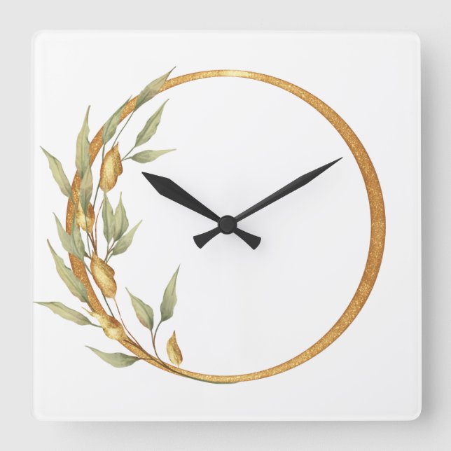 Leaf & Gold Ring Wall Clock (Front)