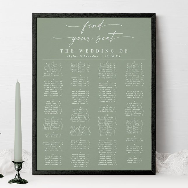 Leaf Green Alphabetical Wedding Seating Chart (Creator Uploaded)