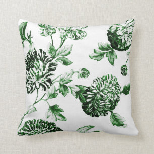 Leaf Green Botanical Floral Toile No.2 Throw Pillow
