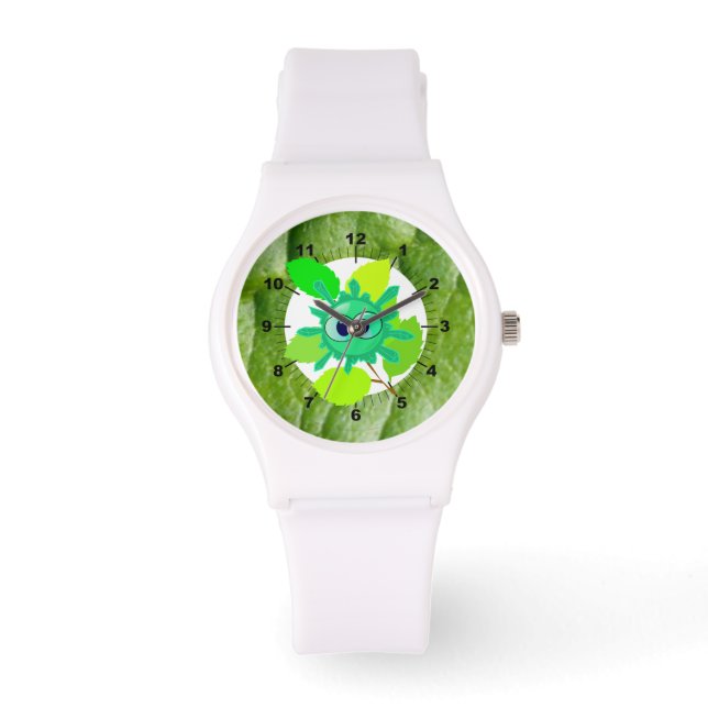 Leaf Green Nature Face Pattern Chic Peace Destiny Watch (Front)