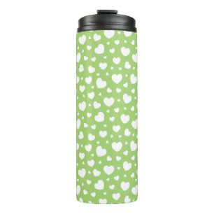 LEAF GREEN WITH RANDOM WHITE HEARTS THERMAL TUMBLER