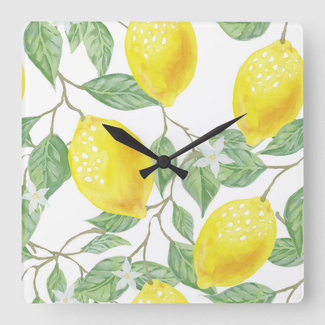 leaf-green-yellow-lemon-fruit square wall clock (Front)