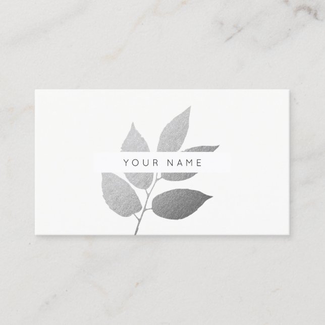 Leaf Laurel Eco  Botanic Silver Grey White Business Card (Front)