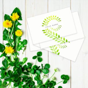 Leaf Laurel Fern Botanic Green Serpentine White Business Card