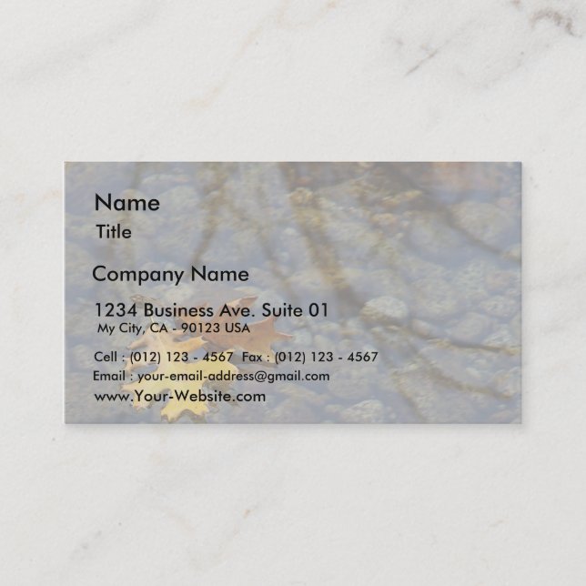 Leaf Leaves Streams Water Reflections Business Card (Front)