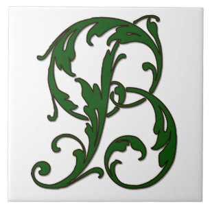 Leaf Letter B in Green Monogram Tile