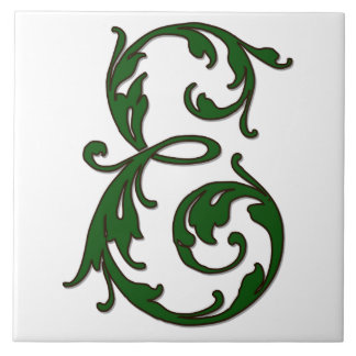 Leaf Letter E in Green Monogram Tile