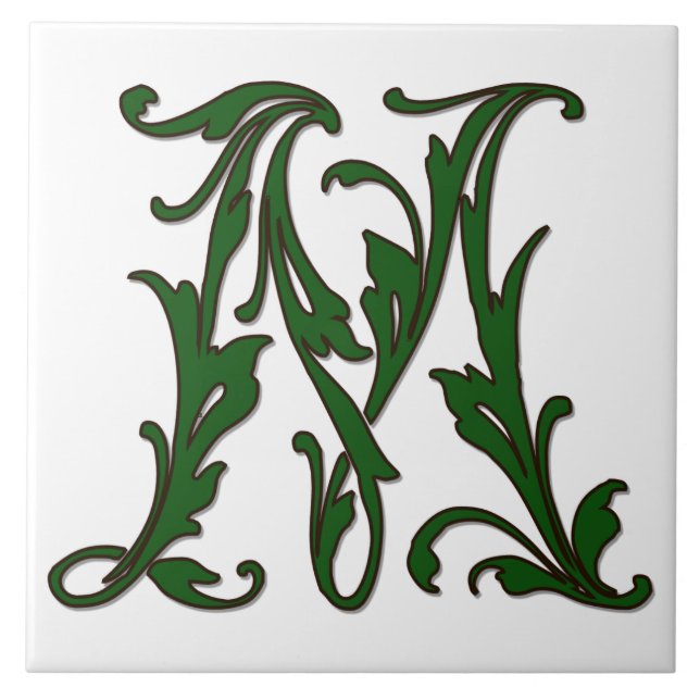 Leaf Letter M in Green Monogram Tile (Front)
