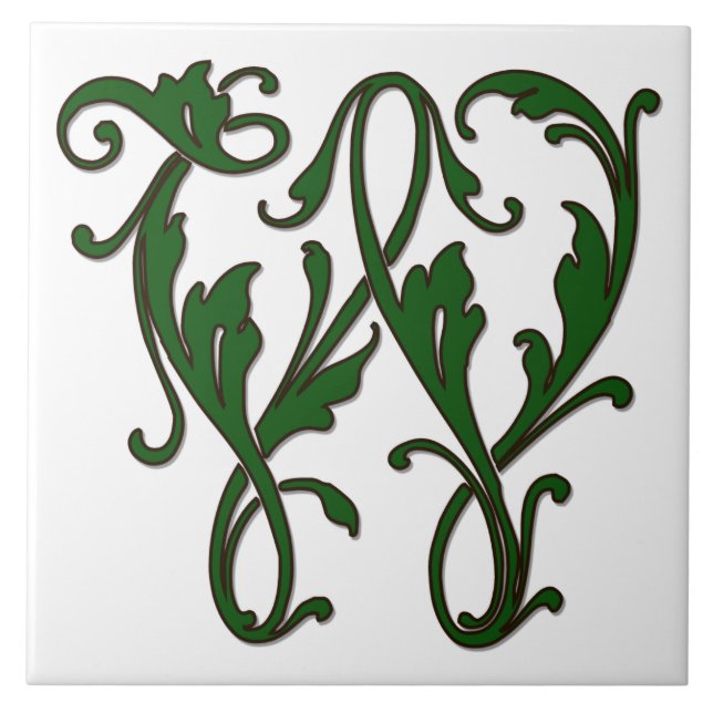 Leaf Letter W in Green Monogram Tile (Front)