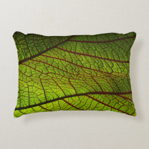 Leaf macro veins leaf veins green accent pillow