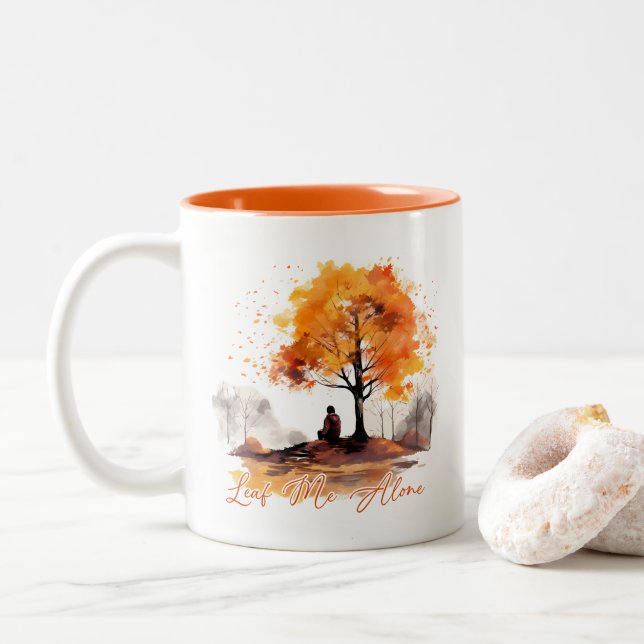 Leaf Me Alone Autumn  Two-Tone Coffee Mug (With Donut)