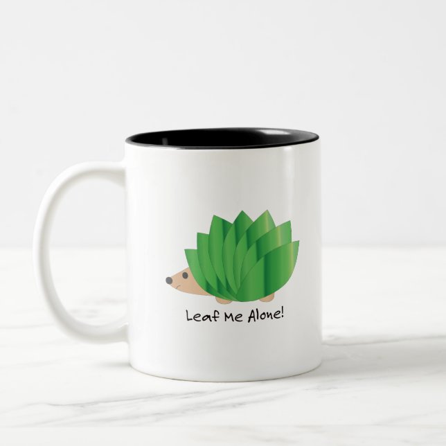 Leaf Me Alone Cute Hedgehog Two-Tone Coffee Mug (Left)