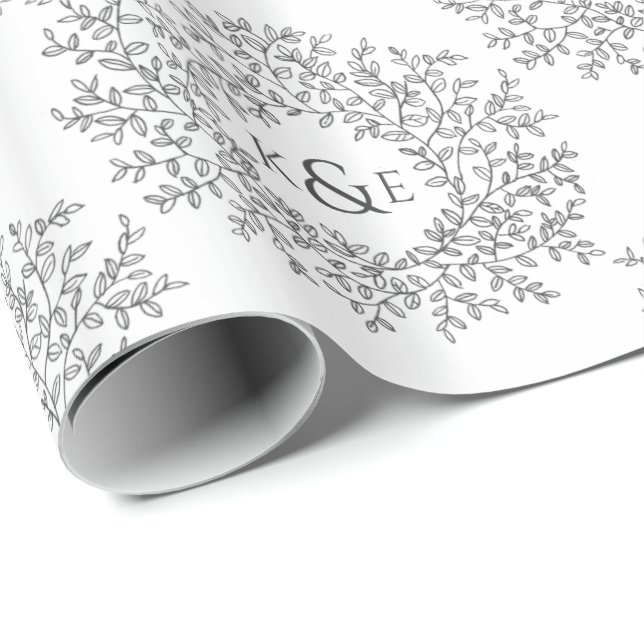 Leaf monogram art drawing dark grey on white wrapping paper (Roll Corner)