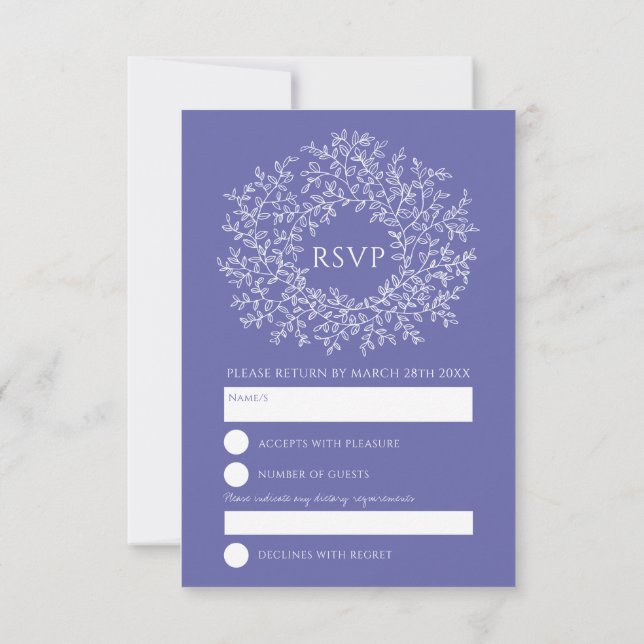 leaf monogram circle RSVP wedding Card (Back)