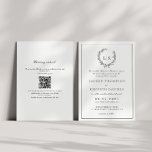Leaf Monogram Crest Black White QR Code Wedding Invitation<br><div class="desc">Elegant & classic leaf monogram crest black and white QR code wedding invitation.</div>
