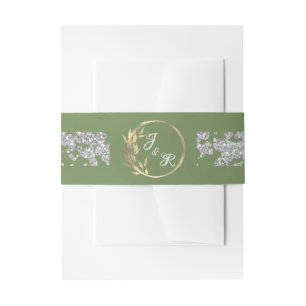 Leaf Monogram & Glitter on Sage Invitation Belly Band