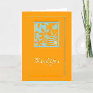 Leaf Motif Turquoise sur Orange Carte de remerciem