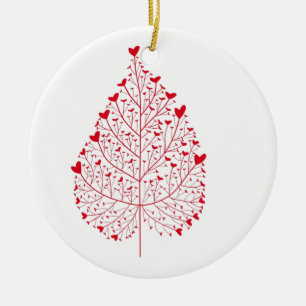 Leaf Of Hearts Ceramic Ornament