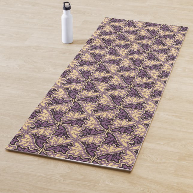 Leaf or Hummingbird Tessellations - purple yellow Yoga Mat (In Situ)
