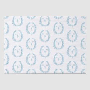 Leaf oval monogram drawing blue aqua white wedding tissue paper