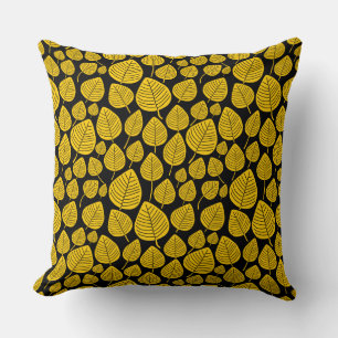 Leaf Pattern 02 - Amber on Black Throw Pillow