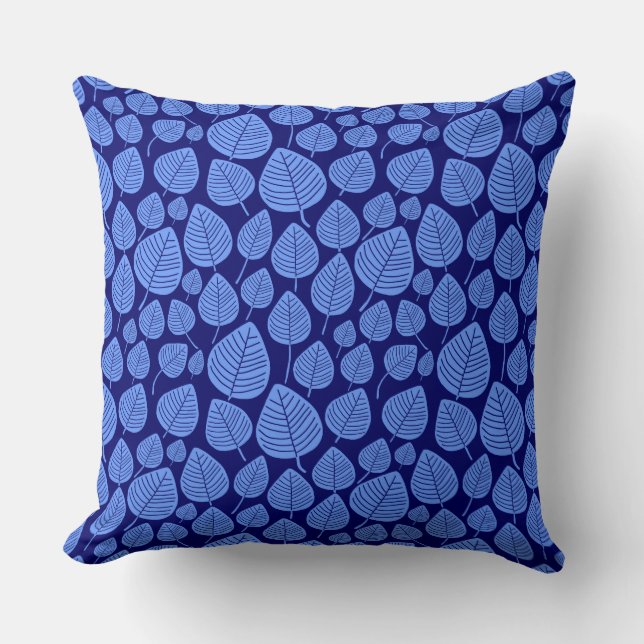 Leaf Pattern 02 - Baby Blue on Deep Navy Throw Pillow (Front)