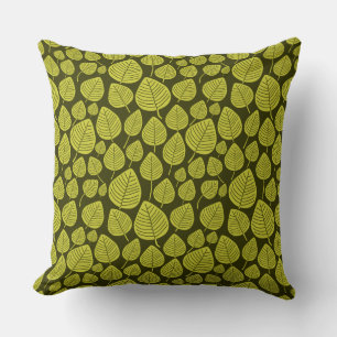 Leaf Pattern 02 - Banana Yellow on Dark Olive Throw Pillow
