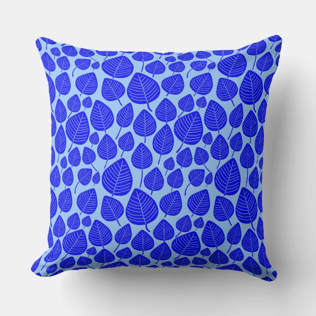 Leaf Pattern 02 - Blue on Light Blue Throw Pillow (Front)