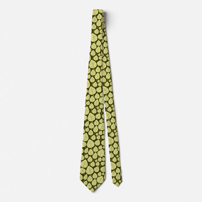Leaf Pattern 02 - Chalk Yellow on Dark Olive Tie (Front)