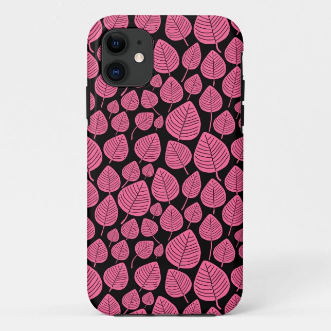 Leaf Pattern 02 - Deep Pink on Black Case-Mate iPhone Case (Back)