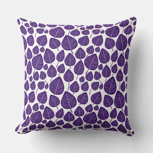 Leaf Pattern 02 - Deep Purple on White Throw Pillow (Front)