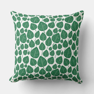Leaf Pattern 02 - Forest Green on White Throw Pillow