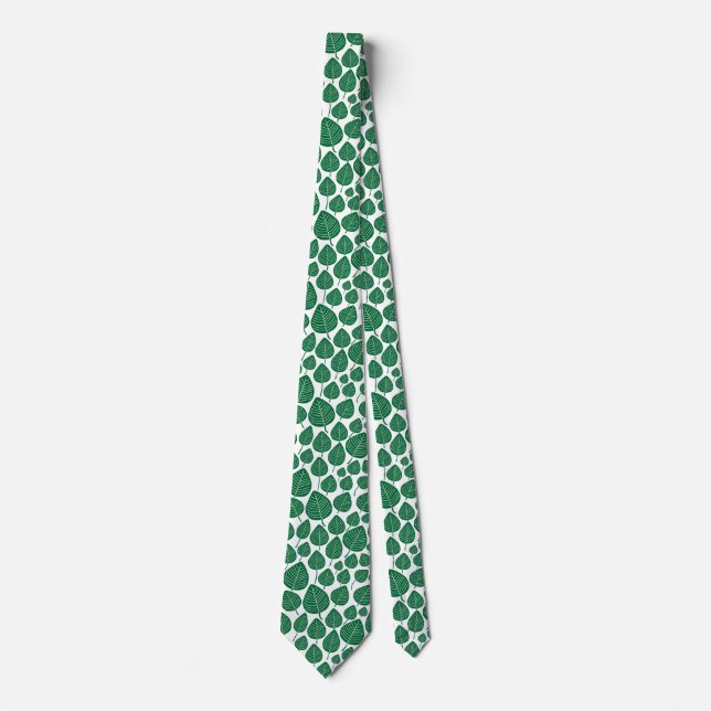 Leaf Pattern 02 - Forest Green on White Tie (Front)