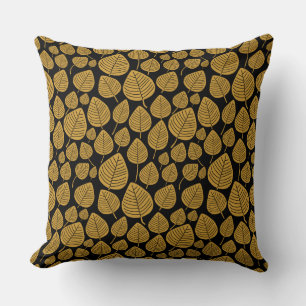 Leaf Pattern 02 - Gold Brown on Black Throw Pillow