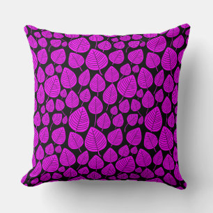 Leaf Pattern 02 - Magenta on Black Throw Pillow