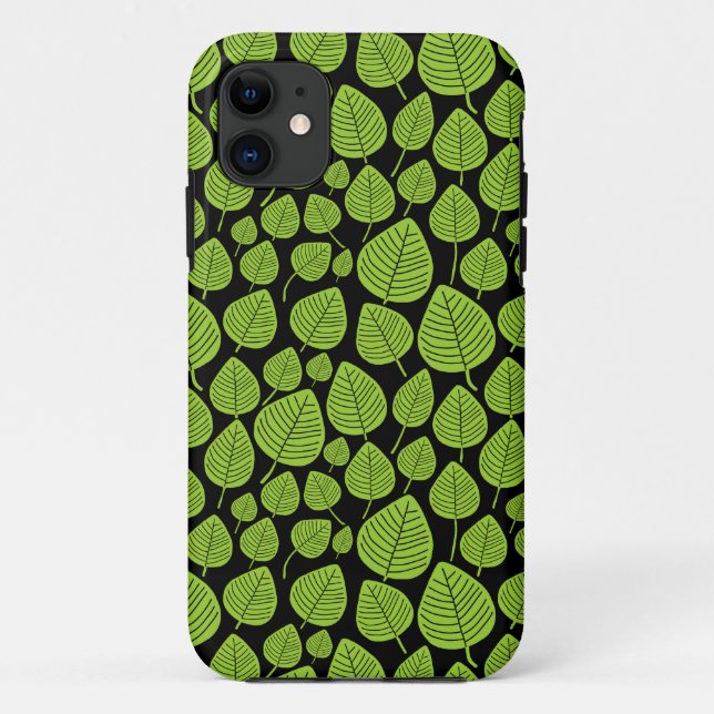 Leaf Pattern 02 - Martian Green on Black Case-Mate iPhone Case (Back)