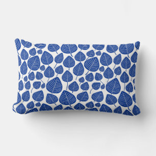 Leaf Pattern 02 - Navy on White Lumbar Pillow