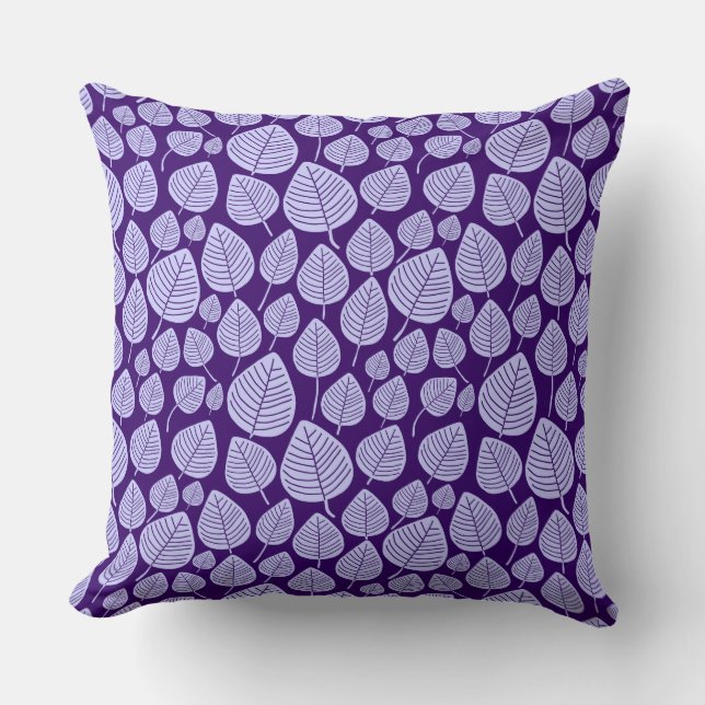 Leaf Pattern 02 - Powder Blue on Deep Purple Throw Pillow (Front)