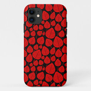 Leaf Pattern 02 - Red on Black iPhone 11 Case