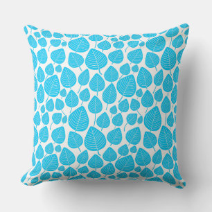 Leaf Pattern 02 - Sky Blue on White Throw Pillow