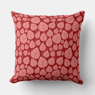 Leaf Pattern 02 - Soft Pink on Ruby Red Throw Pillow